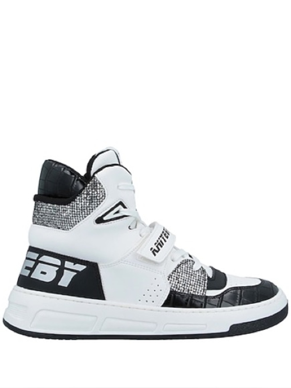 Aniyeby Baket White and Black Silver Sparkle High-Top Sneakers